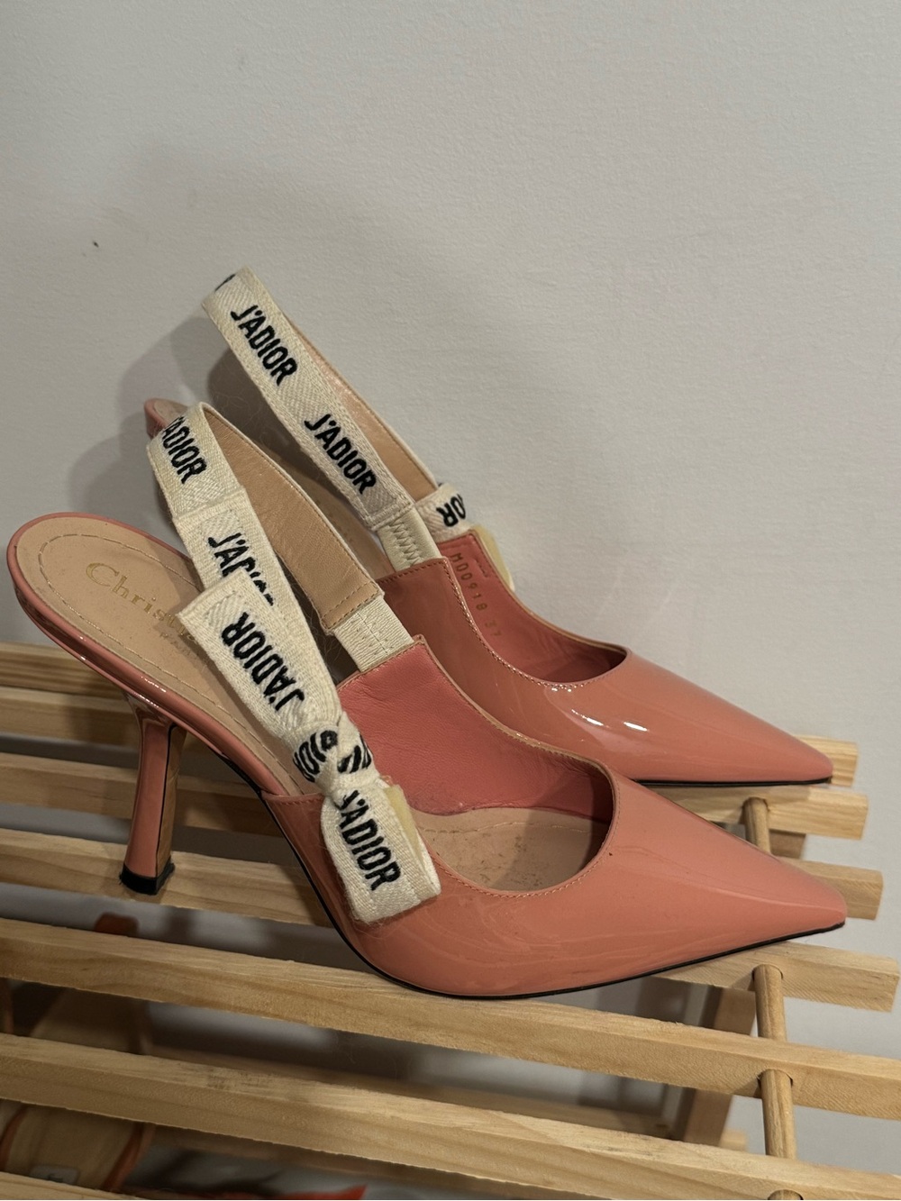 Dior Coral Patent Slingback Pumps with J'Adior Strap